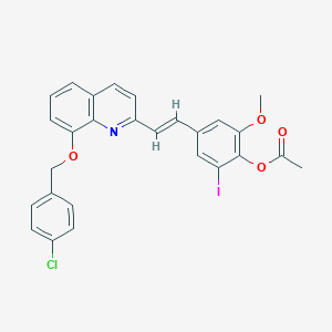 molecular formula C27H21ClINO4 B307382 4-(2-{8-[(4-Chlorobenzyl)oxy]-2-quinolinyl}vinyl)-2-iodo-6-methoxyphenyl acetate 