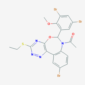 molecular formula C21H17Br3N4O3S B307383 1-[10-bromo-6-(3,5-dibromo-2-methoxyphenyl)-3-(ethylsulfanyl)[1,2,4]triazino[5,6-d][3,1]benzoxazepin-7(6H)-yl]ethanone 