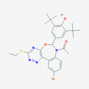 molecular formula C28H33BrN4O3S B307389 1-[10-bromo-6-(3,5-di-tert-butyl-4-hydroxyphenyl)-3-(ethylsulfanyl)[1,2,4]triazino[5,6-d][3,1]benzoxazepin-7(6H)-yl]ethanone 