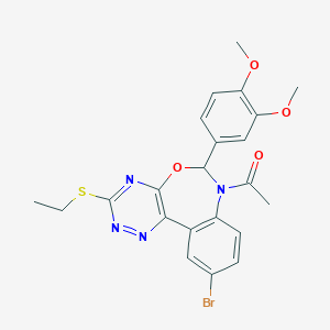 molecular formula C22H21BrN4O4S B307390 7-Acetyl-10-bromo-6-(3,4-dimethoxyphenyl)-3-(ethylsulfanyl)-6,7-dihydro[1,2,4]triazino[5,6-d][3,1]benzoxazepine 