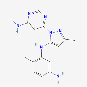 molecular formula C16H19N7 B3073918 6-methyl-N1-(3-methyl-1-(6-(methylamino)pyrimidin-4-yl)-1H-pyrazol-5-yl)benzene-1,3-diamine CAS No. 1018473-31-8