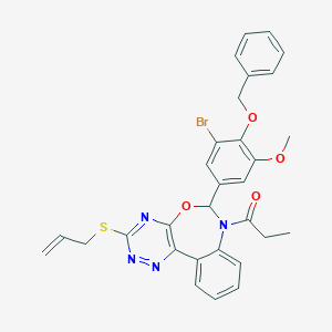molecular formula C30H27BrN4O4S B307392 3-(Allylsulfanyl)-6-[4-(benzyloxy)-3-bromo-5-methoxyphenyl]-7-propionyl-6,7-dihydro[1,2,4]triazino[5,6-d][3,1]benzoxazepine 