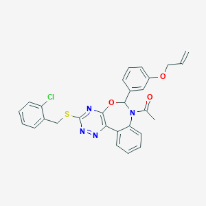 molecular formula C28H23ClN4O3S B307396 7-Acetyl-6-[3-(allyloxy)phenyl]-3-[(2-chlorobenzyl)sulfanyl]-6,7-dihydro[1,2,4]triazino[5,6-d][3,1]benzoxazepine 