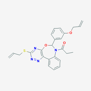 molecular formula C25H24N4O3S B307398 Allyl 3-[3-(allylsulfanyl)-7-propionyl-6,7-dihydro[1,2,4]triazino[5,6-d][3,1]benzoxazepin-6-yl]phenyl ether 