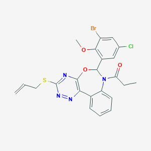 molecular formula C23H20BrClN4O3S B307404 3-(Allylsulfanyl)-6-(3-bromo-5-chloro-2-methoxyphenyl)-7-propionyl-6,7-dihydro[1,2,4]triazino[5,6-d][3,1]benzoxazepine 