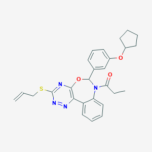 molecular formula C27H28N4O3S B307417 3-(Allylsulfanyl)-6-[3-(cyclopentyloxy)phenyl]-7-propionyl-6,7-dihydro[1,2,4]triazino[5,6-d][3,1]benzoxazepine 