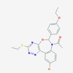 molecular formula C22H21BrN4O3S B307418 1-[10-bromo-6-(4-ethoxyphenyl)-3-(ethylsulfanyl)[1,2,4]triazino[5,6-d][3,1]benzoxazepin-7(6H)-yl]ethanone 