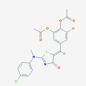 molecular formula C21H16BrClN2O5S B307420 2-(acetyloxy)-3-bromo-5-[(2-[4-chloro(methyl)anilino]-4-oxo-1,3-thiazol-5(4H)-ylidene)methyl]phenyl acetate 