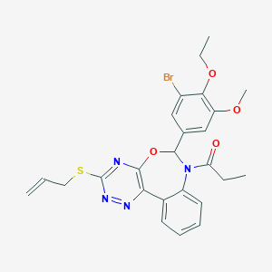molecular formula C25H25BrN4O4S B307423 3-(Allylsulfanyl)-6-(3-bromo-4-ethoxy-5-methoxyphenyl)-7-propionyl-6,7-dihydro[1,2,4]triazino[5,6-d][3,1]benzoxazepine 