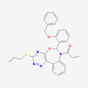 molecular formula C29H26N4O3S B307424 2-[3-(Allylsulfanyl)-7-propionyl-6,7-dihydro[1,2,4]triazino[5,6-d][3,1]benzoxazepin-6-yl]phenyl benzyl ether 