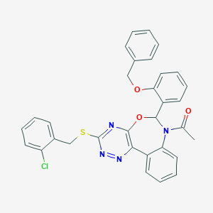 molecular formula C32H25ClN4O3S B307425 1-{6-[2-(benzyloxy)phenyl]-3-[(2-chlorobenzyl)sulfanyl][1,2,4]triazino[5,6-d][3,1]benzoxazepin-7(6H)-yl}ethanone 