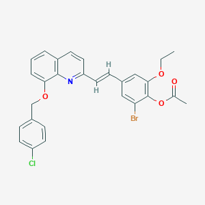 molecular formula C28H23BrClNO4 B307426 2-Bromo-4-(2-{8-[(4-chlorobenzyl)oxy]-2-quinolinyl}vinyl)-6-ethoxyphenyl acetate 
