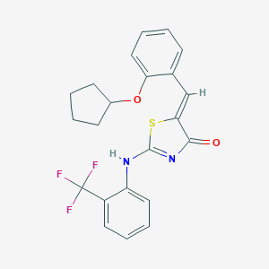molecular formula C22H19F3N2O2S B307430 (5Z)-5-[(2-cyclopentyloxyphenyl)methylidene]-2-[2-(trifluoromethyl)anilino]-1,3-thiazol-4-one 