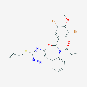 4-[3-(Allylsulfanyl)-7-propionyl-6,7-dihydro[1,2,4]triazino[5,6-d][3,1]benzoxazepin-6-yl]-2,6-dibromophenyl methyl ether