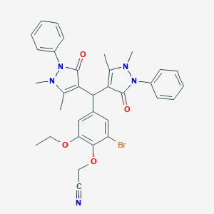 molecular formula C33H32BrN5O4 B307464 {4-[bis(1,5-dimethyl-3-oxo-2-phenyl-2,3-dihydro-1H-pyrazol-4-yl)methyl]-2-bromo-6-ethoxyphenoxy}acetonitrile 