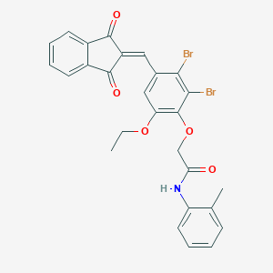 molecular formula C27H21Br2NO5 B307465 2-{2,3-dibromo-4-[(1,3-dioxo-1,3-dihydro-2H-inden-2-ylidene)methyl]-6-ethoxyphenoxy}-N-(2-methylphenyl)acetamide 