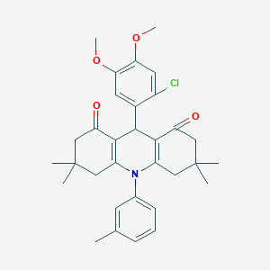 molecular formula C32H36ClNO4 B307467 9-(2-chloro-4,5-dimethoxyphenyl)-3,3,6,6-tetramethyl-10-(3-methylphenyl)-3,4,6,7,9,10-hexahydro-1,8(2H,5H)-acridinedione 