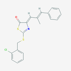 molecular formula C20H16ClNOS2 B307474 2-[(2-chlorobenzyl)thio]-4-(2-methyl-3-phenyl-2-propen-1-ylidene)-1,3-thiazol-5(4H)-one 