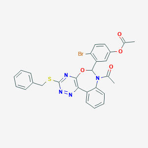 molecular formula C27H21BrN4O4S B307481 3-[7-Acetyl-3-(benzylsulfanyl)-6,7-dihydro[1,2,4]triazino[5,6-d][3,1]benzoxazepin-6-yl]-4-bromophenyl acetate 