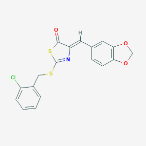 molecular formula C18H12ClNO3S2 B307482 4-(1,3-benzodioxol-5-ylmethylene)-2-[(2-chlorobenzyl)sulfanyl]-1,3-thiazol-5(4H)-one 