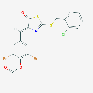 molecular formula C19H12Br2ClNO3S2 B307487 2,6-dibromo-4-[(2-[(2-chlorobenzyl)sulfanyl]-5-oxo-1,3-thiazol-4(5H)-ylidene)methyl]phenyl acetate 