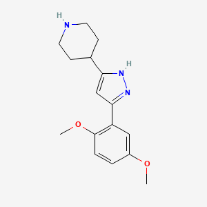 molecular formula C16H21N3O2 B3074954 4-methoxy-2-[3-(4-piperidinyl)-1H-pyrazol-5-yl]phenyl methyl ether CAS No. 1024595-14-9