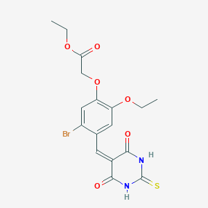molecular formula C17H17BrN2O6S B307501 ethyl {5-bromo-4-[(4,6-dioxo-2-thioxotetrahydro-5(2H)-pyrimidinylidene)methyl]-2-ethoxyphenoxy}acetate 