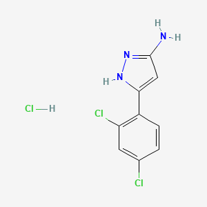 molecular formula C9H8Cl3N3 B3075010 5-(2,4-Dichloro-phenyl)-2H-pyrazol-3-ylamine hydrochloride CAS No. 1025447-48-6