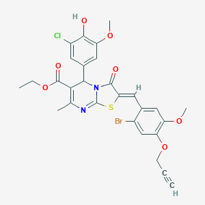 molecular formula C28H24BrClN2O7S B307503 ethyl 2-[2-bromo-5-methoxy-4-(2-propynyloxy)benzylidene]-5-(3-chloro-4-hydroxy-5-methoxyphenyl)-7-methyl-3-oxo-2,3-dihydro-5H-[1,3]thiazolo[3,2-a]pyrimidine-6-carboxylate 