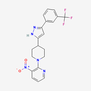 molecular formula C20H18F3N5O2 B3075105 1-(3-硝基-2-吡啶基)-4-{5-[3-(三氟甲基)苯基]-1H-吡唑-3-基}哌啶 CAS No. 1026081-31-1