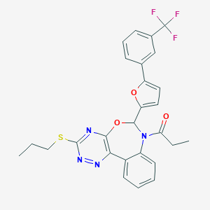 molecular formula C27H23F3N4O3S B307517 7-Propionyl-6-{5-[3-(trifluoromethyl)phenyl]-2-furyl}-6,7-dihydro[1,2,4]triazino[5,6-d][3,1]benzoxazepin-3-yl propyl sulfide 