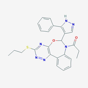 molecular formula C25H24N6O2S B307518 6-(3-phenyl-1H-pyrazol-4-yl)-7-propionyl-6,7-dihydro[1,2,4]triazino[5,6-d][3,1]benzoxazepin-3-yl propyl sulfide 
