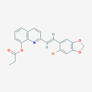 molecular formula C21H16BrNO4 B307521 2-[2-(6-Bromo-1,3-benzodioxol-5-yl)vinyl]-8-quinolinyl propionate 