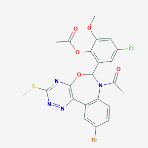 molecular formula C22H18BrClN4O5S B307522 2-[7-Acetyl-10-bromo-3-(methylsulfanyl)-6,7-dihydro[1,2,4]triazino[5,6-d][3,1]benzoxazepin-6-yl]-4-chloro-6-methoxyphenyl acetate 