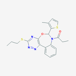 molecular formula C21H22N4O2S2 B307523 6-(3-Methyl-2-thienyl)-7-propionyl-6,7-dihydro[1,2,4]triazino[5,6-d][3,1]benzoxazepin-3-yl propyl sulfide 