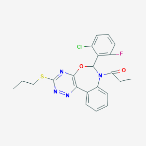 molecular formula C22H20ClFN4O2S B307524 6-(2-Chloro-6-fluorophenyl)-7-propionyl-6,7-dihydro[1,2,4]triazino[5,6-d][3,1]benzoxazepin-3-yl propyl sulfide 