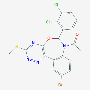 molecular formula C19H13BrCl2N4O2S B307525 1-[10-bromo-6-(2,3-dichlorophenyl)-3-(methylsulfanyl)[1,2,4]triazino[5,6-d][3,1]benzoxazepin-7(6H)-yl]ethanone 