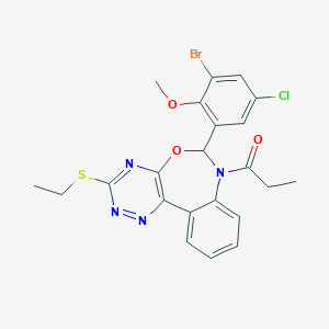 molecular formula C22H20BrClN4O3S B307529 6-(3-Bromo-5-chloro-2-methoxyphenyl)-3-(ethylsulfanyl)-7-propionyl-6,7-dihydro[1,2,4]triazino[5,6-d][3,1]benzoxazepine 