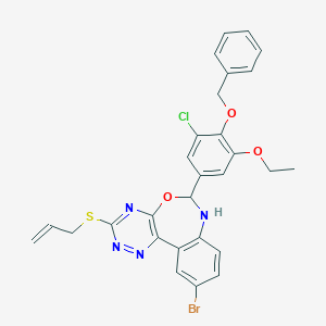 molecular formula C28H24BrClN4O3S B307531 10-Bromo-6-(3-chloro-5-ethoxy-4-phenylmethoxyphenyl)-3-prop-2-enylsulfanyl-6,7-dihydro-[1,2,4]triazino[5,6-d][3,1]benzoxazepine CAS No. 6464-14-8