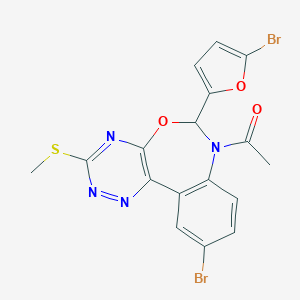 molecular formula C17H12Br2N4O3S B307535 1-[10-bromo-6-(5-bromofuran-2-yl)-3-(methylsulfanyl)[1,2,4]triazino[5,6-d][3,1]benzoxazepin-7(6H)-yl]ethanone 