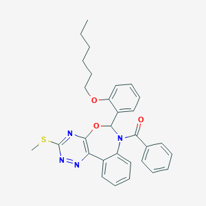 molecular formula C30H30N4O3S B307536 {6-[2-(hexyloxy)phenyl]-3-(methylsulfanyl)[1,2,4]triazino[5,6-d][3,1]benzoxazepin-7(6H)-yl}(phenyl)methanone 