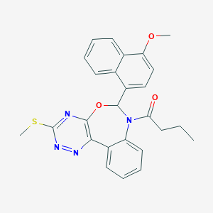 molecular formula C26H24N4O3S B307538 7-Butyryl-6-(4-methoxy-1-naphthyl)-3-(methylsulfanyl)-6,7-dihydro[1,2,4]triazino[5,6-d][3,1]benzoxazepine 