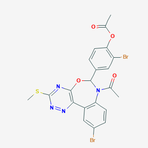 molecular formula C21H16Br2N4O4S B307542 4-[7-Acetyl-10-bromo-3-(methylsulfanyl)-6,7-dihydro[1,2,4]triazino[5,6-d][3,1]benzoxazepin-6-yl]-2-bromophenyl acetate 