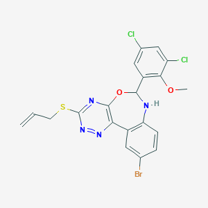 molecular formula C20H15BrCl2N4O2S B307543 3-(Allylsulfanyl)-10-bromo-6-(3,5-dichloro-2-methoxyphenyl)-6,7-dihydro[1,2,4]triazino[5,6-d][3,1]benzoxazepine 