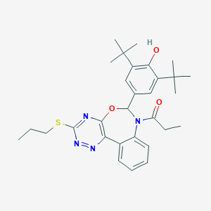 molecular formula C30H38N4O3S B307547 2,6-Ditert-butyl-4-[7-propionyl-3-(propylsulfanyl)-6,7-dihydro[1,2,4]triazino[5,6-d][3,1]benzoxazepin-6-yl]phenol 