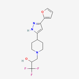 molecular formula C15H18F3N3O2 B3075477 1,1,1-trifluoro-3-{4-[5-(2-furyl)-1H-pyrazol-3-yl]piperidino}-2-propanol CAS No. 1030937-45-1