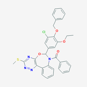 molecular formula C33H27ClN4O4S B307550 {6-[4-(benzyloxy)-3-chloro-5-ethoxyphenyl]-3-(methylsulfanyl)[1,2,4]triazino[5,6-d][3,1]benzoxazepin-7(6H)-yl}(phenyl)methanone 