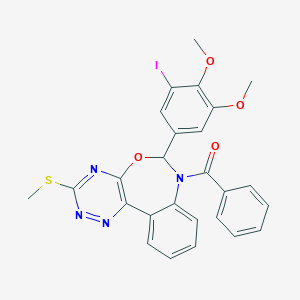 molecular formula C26H21IN4O4S B307552 [6-(3-iodo-4,5-dimethoxyphenyl)-3-(methylsulfanyl)[1,2,4]triazino[5,6-d][3,1]benzoxazepin-7(6H)-yl](phenyl)methanone 