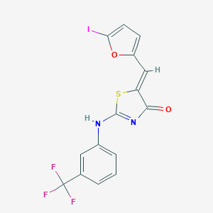 molecular formula C15H8F3IN2O2S B307556 (5Z)-5-[(5-iodofuran-2-yl)methylidene]-2-[3-(trifluoromethyl)anilino]-1,3-thiazol-4-one 