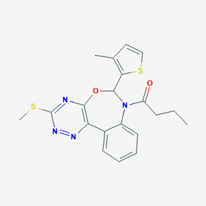 molecular formula C20H20N4O2S2 B307559 7-Butyryl-6-(3-methyl-2-thienyl)-6,7-dihydro[1,2,4]triazino[5,6-d][3,1]benzoxazepin-3-yl methyl sulfide 